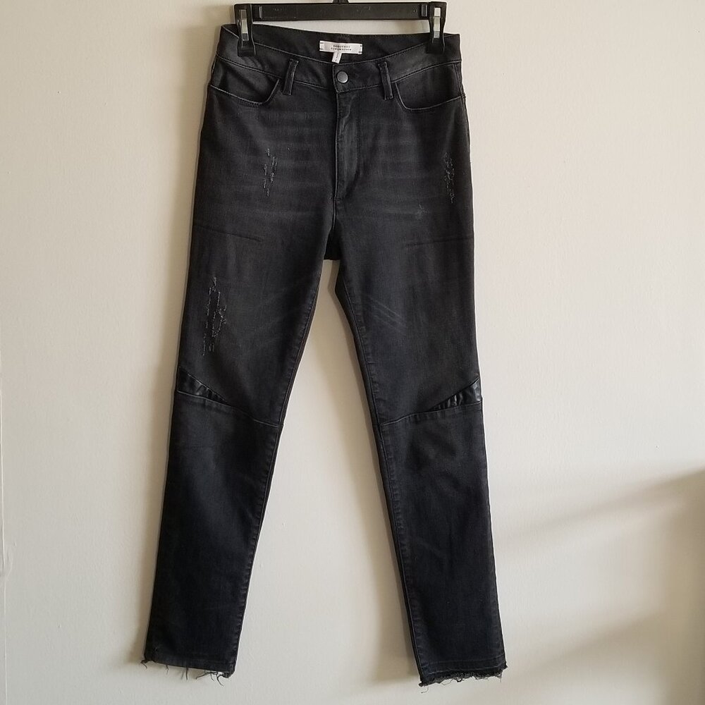 DOROTHEE SCHUMACHER High Rise Skinny Moto Distressed Slim Jeans - Black/Gray - 2